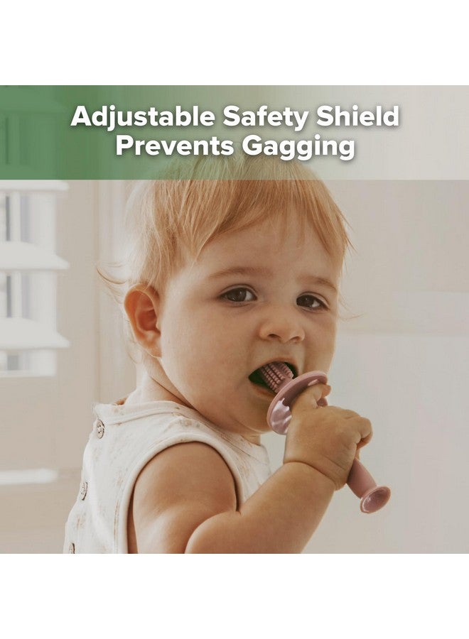 هاكا فرشاة أسنان هاكا 360 درجة للأطفال مع قاعدة شفط - تنظيف لطيف لتدريب الطفل على تنظيف أسنانه بنفسه، مصنوعة من السيليكون الآمن غذائيًا، مع درع أمان قابل للتعديل - لون وردي باهت (قطعة واحدة) - Image 3