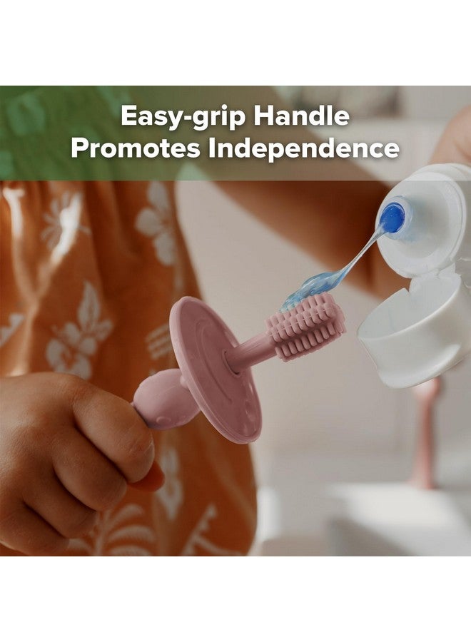 هاكا فرشاة أسنان هاكا 360 درجة للأطفال مع قاعدة شفط - تنظيف لطيف لتدريب الطفل على تنظيف أسنانه بنفسه، مصنوعة من السيليكون الآمن غذائيًا، مع درع أمان قابل للتعديل - لون وردي باهت (قطعة واحدة) - Image 4