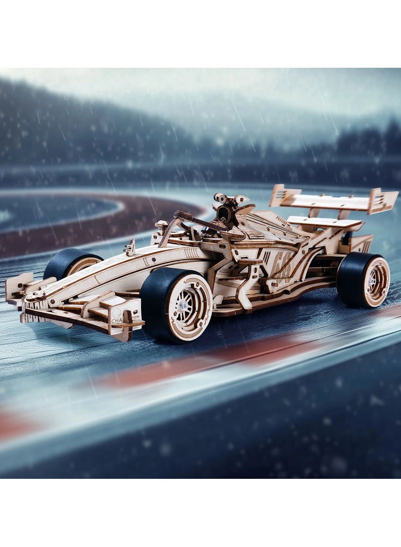 روكر سيارة سباق الفورمولا 1 أحجية خشبية ثلاثية الأبعاد للكبار، سيارة سباق خشبية ثلاثية الأبعاد، مجموعة نماذج سيارات للبناء - Image 1