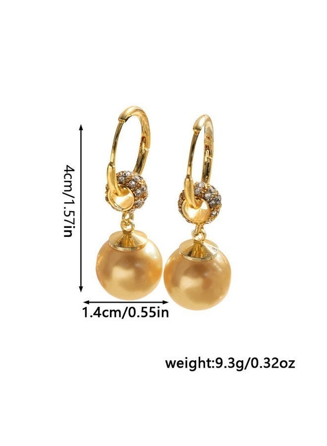 DAEVO Gold Plated Zircon Paved Champagne Pearl Drop Hoop Earrings for Women - Image 5