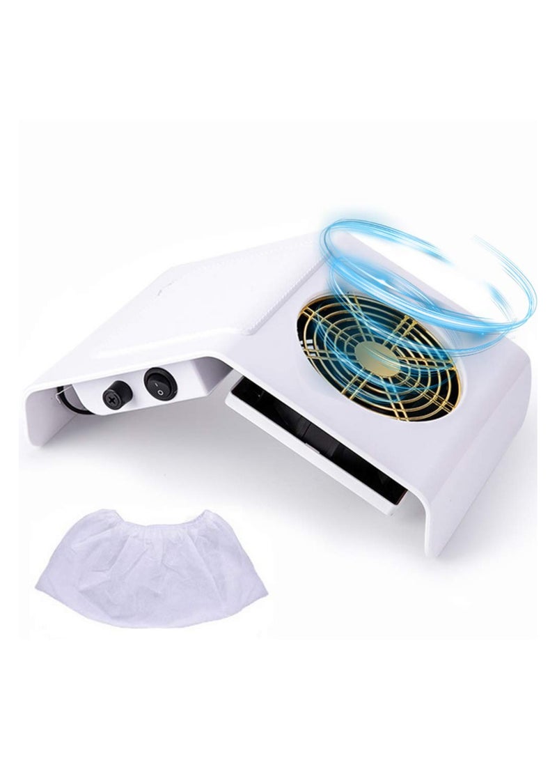 SYOSI مجموعة جمع غبار الأظافر، جهاز جمع غبار الأظافر للأظافر الأكريليكية، مروحة قدرة 40 واط لجمع غبار الأظافر منظف الأظافر لتجميل الأظافر - جهاز شفط غبار الأظافر قوي للاستخدام المنزلي مع وسادة جلدية لدعم الذراع للأظافر (أبيض) - Image 1