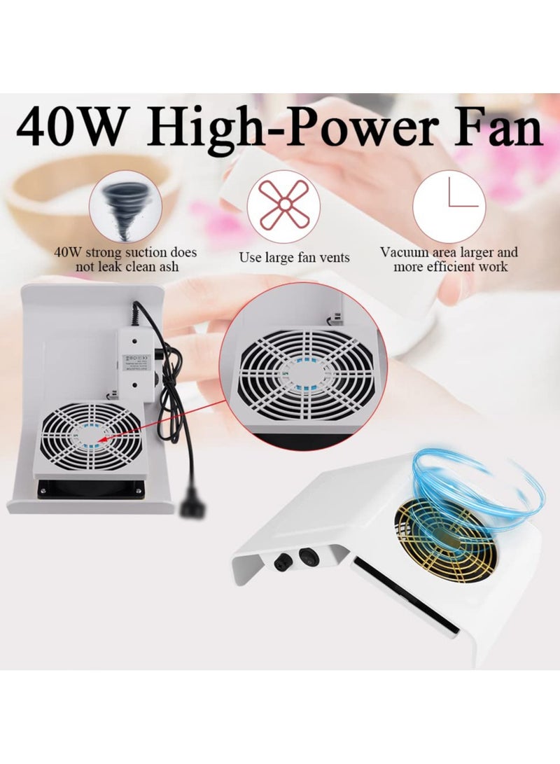 SYOSI مجموعة جمع غبار الأظافر، جهاز جمع غبار الأظافر للأظافر الأكريليكية، مروحة قدرة 40 واط لجمع غبار الأظافر منظف الأظافر لتجميل الأظافر - جهاز شفط غبار الأظافر قوي للاستخدام المنزلي مع وسادة جلدية لدعم الذراع للأظافر (أبيض) - Image 3