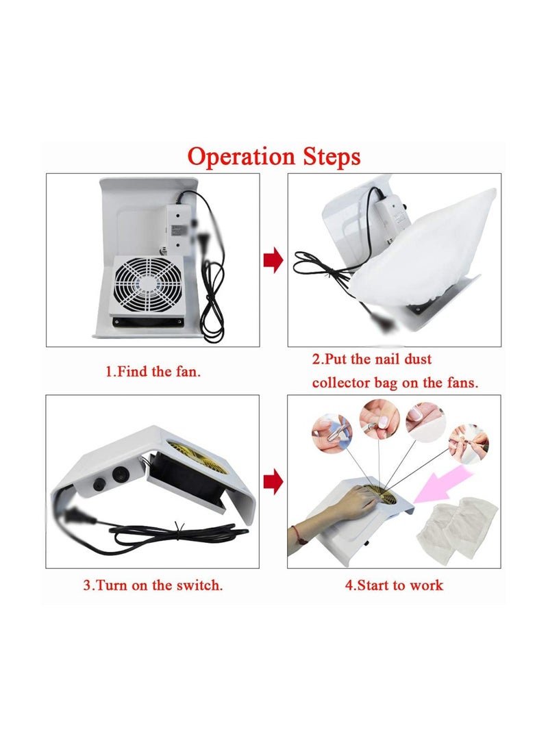 SYOSI مجموعة جمع غبار الأظافر، جهاز جمع غبار الأظافر للأظافر الأكريليكية، مروحة قدرة 40 واط لجمع غبار الأظافر منظف الأظافر لتجميل الأظافر - جهاز شفط غبار الأظافر قوي للاستخدام المنزلي مع وسادة جلدية لدعم الذراع للأظافر (أبيض) - Image 5