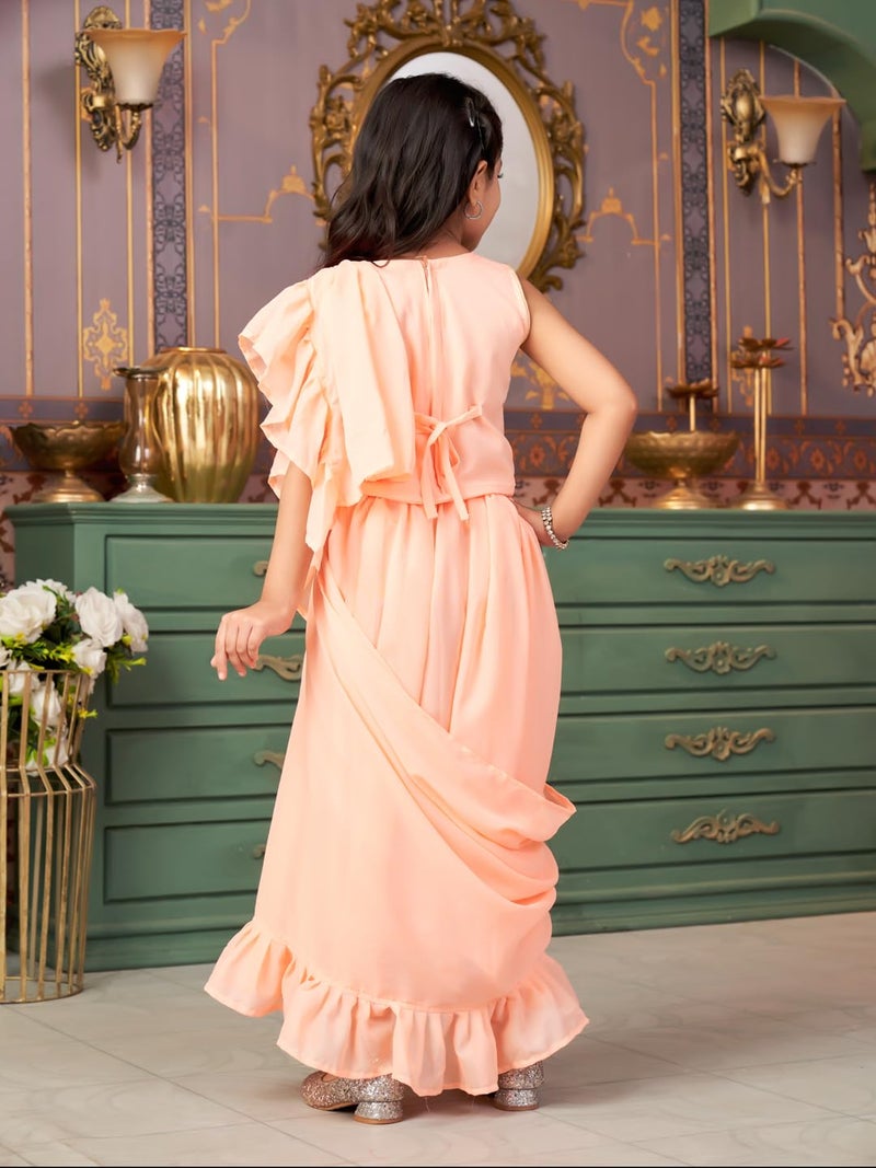 aarikka Aarika Girls Ethnic Wear Peach Colour Sequin Embroidery Georgette Lehenga Choli Set With Attached Dupatta-4-13 Years (LCH-SHM-5018) - Image 4