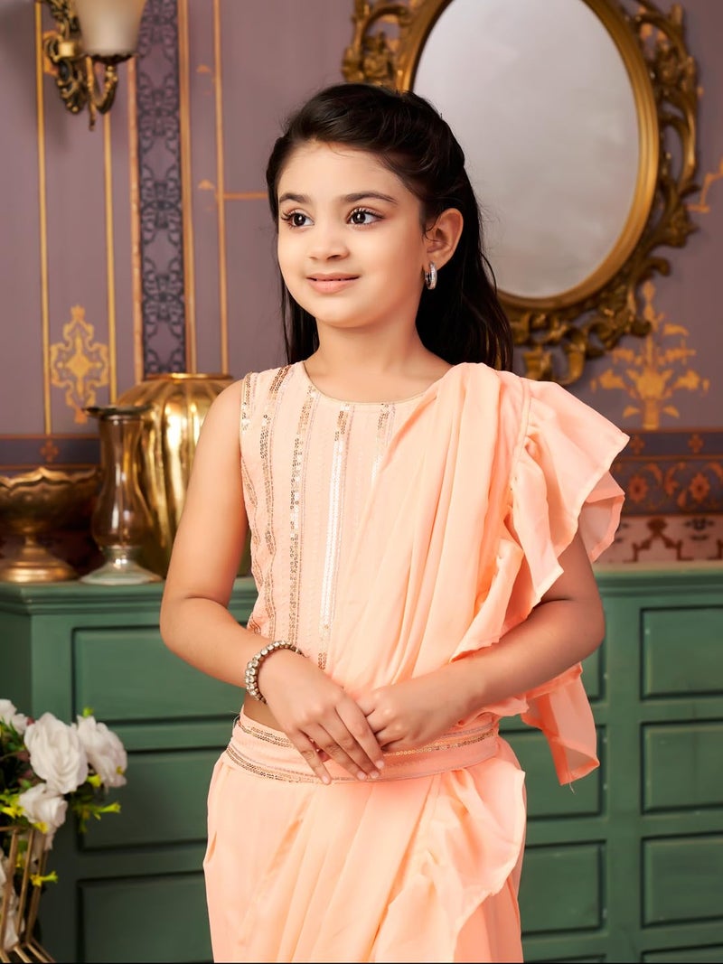 aarikka Aarika Girls Ethnic Wear Peach Colour Sequin Embroidery Georgette Lehenga Choli Set With Attached Dupatta-4-13 Years (LCH-SHM-5018) - Image 5