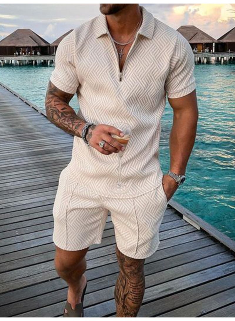 Spring and Summer Fashion Men's Short-sleeved Lapel Suit Men's Casual Two-piece Men's Daily Wear POLO Suit - Image 1
