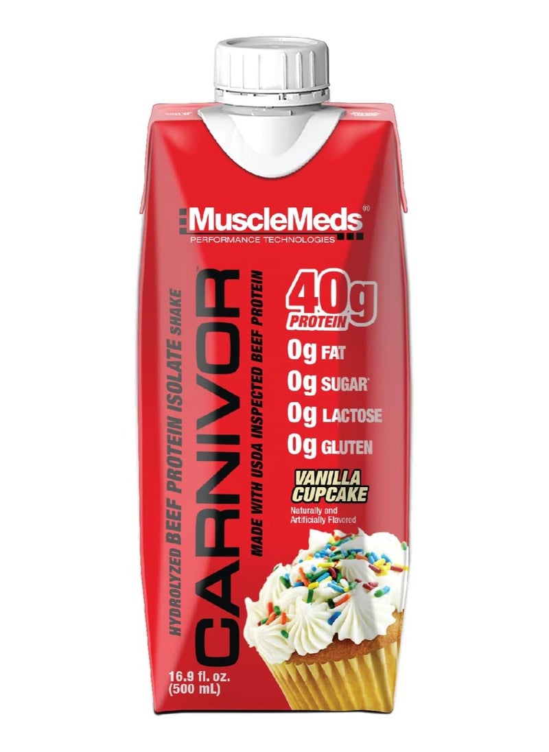 MUSCLEMEDS Carnivor RTD Pure Beef Protein Isolate Shake Vanilla Cupcake 500ml Pack of 12  - Image 2