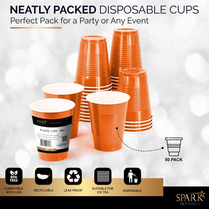 Amcrate Disposable Plastic Cups  Orange Colored Plastic Cups  18-Ounce Plastic Party Cups  Strong and Sturdy Disposable Cups for Party  Wedding  Christmas  Halloween Party Cup  50 Pack - Image 5