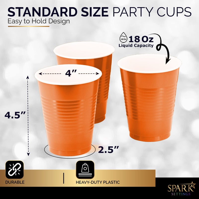 Amcrate Disposable Plastic Cups  Orange Colored Plastic Cups  18-Ounce Plastic Party Cups  Strong and Sturdy Disposable Cups for Party  Wedding  Christmas  Halloween Party Cup  50 Pack - Image 3