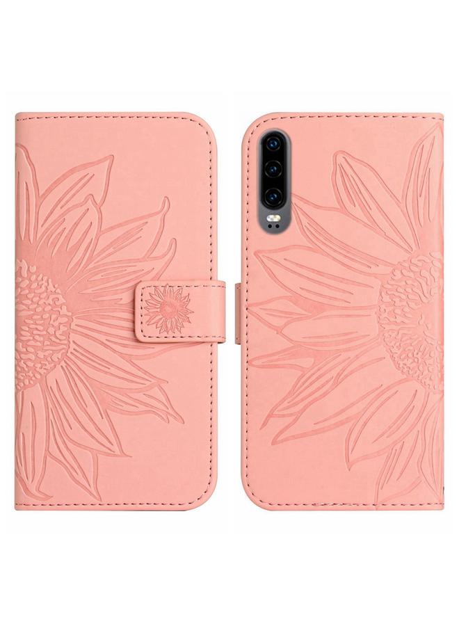 اس-توب جراب هاتف Huawei P30 من الجلد المريح بنقشة زهرة الشمس مع حبل تعليق - Image 2