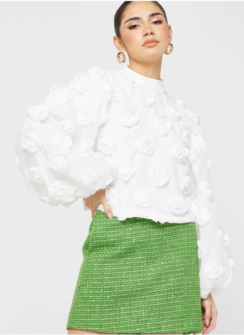 Balloon Sleeve Lace Detail Top