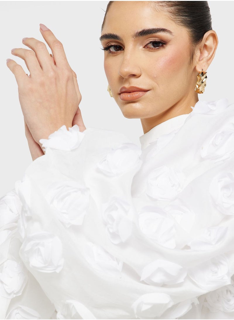sister jane - Balloon Sleeve Lace Detail Top - Image 1