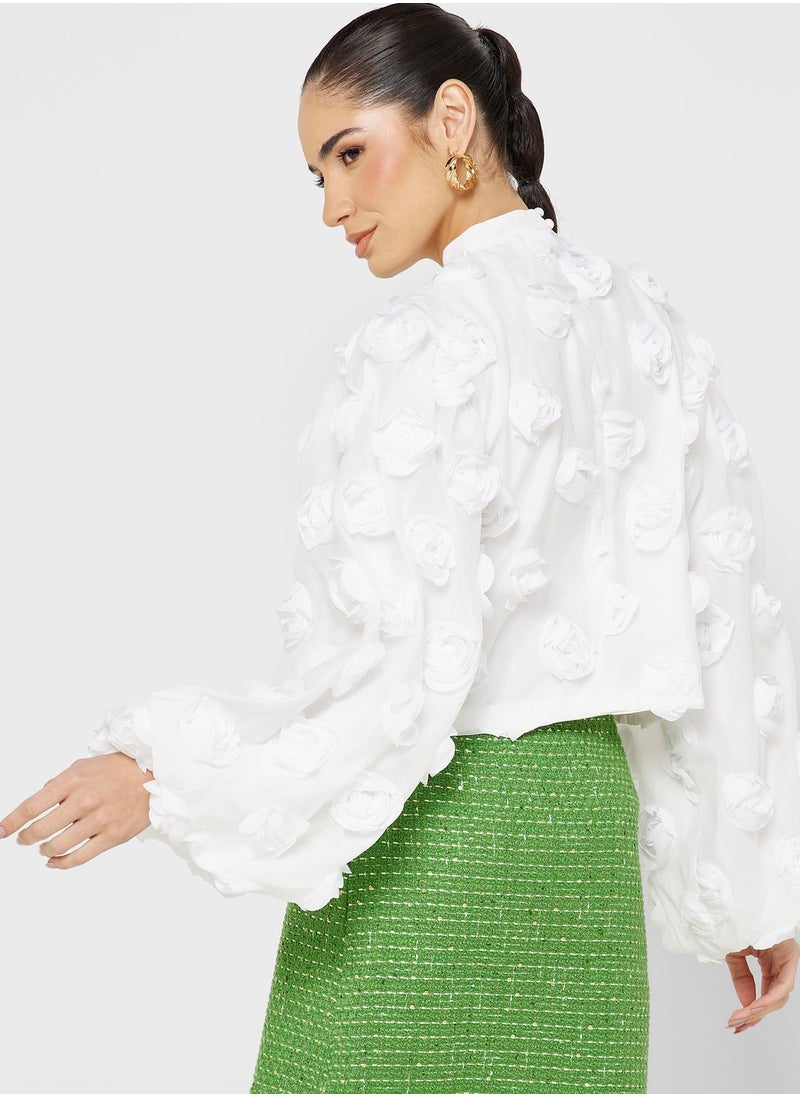 sister jane - Balloon Sleeve Lace Detail Top - Image 1