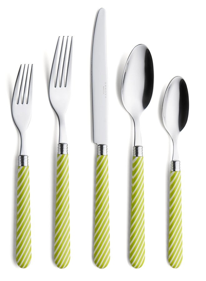 ANNOVA Silverware Set Stainless Steel Colorful Tableware Kitchen Flatware Set Utensils, Includes Dinner Knives, Forks, Spoons, Salad Forks & Dessert Spoons (Light Green, 20 Pieces) - Image 1