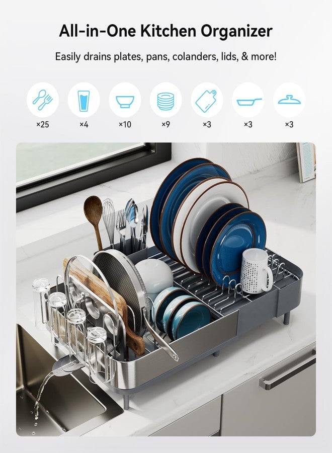 SUNLY Expandable Dish Drying Rack, Versatile Brackets for Pots & Pans, Space Saving Kitchen Drying Rack, Dish Racks for Kitchen Counter，Stainless Steel Dish Drainers with Extendable 360° Spout, Gray - Image 2