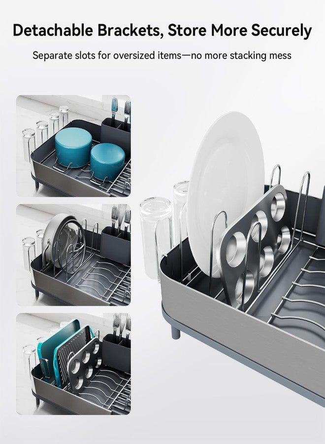 SUNLY Expandable Dish Drying Rack, Versatile Brackets for Pots & Pans, Space Saving Kitchen Drying Rack, Dish Racks for Kitchen Counter，Stainless Steel Dish Drainers with Extendable 360° Spout, Gray - Image 3