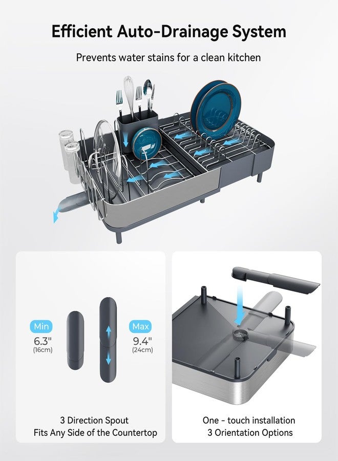 SUNLY Expandable Dish Drying Rack, Versatile Brackets for Pots & Pans, Space Saving Kitchen Drying Rack, Dish Racks for Kitchen Counter，Stainless Steel Dish Drainers with Extendable 360° Spout, Gray - Image 5
