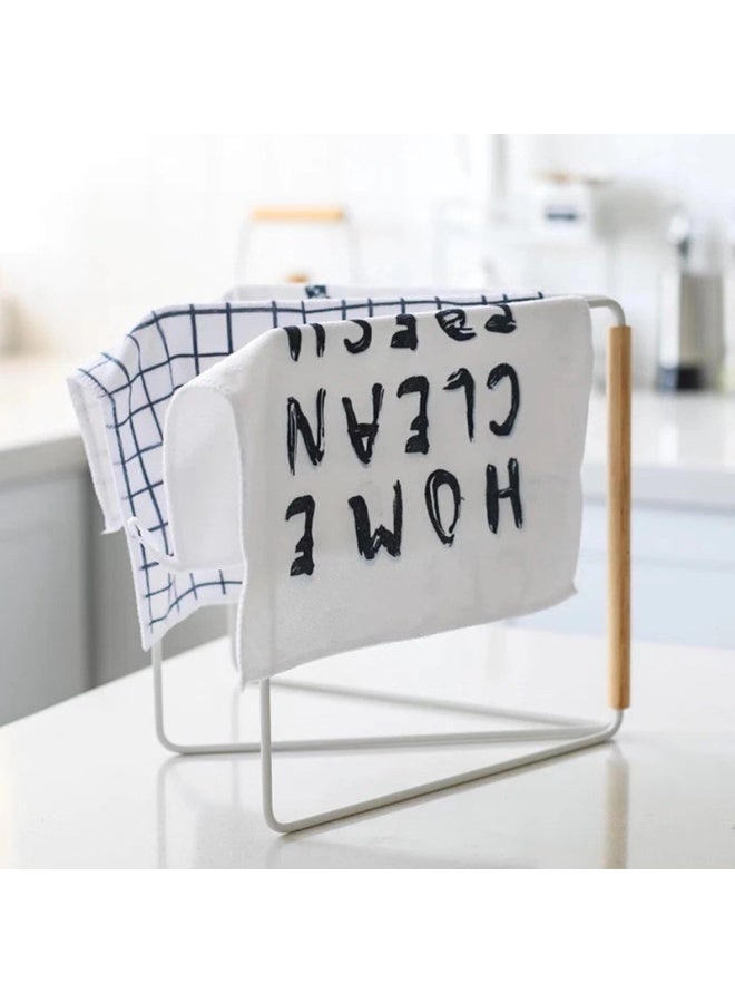 هومستر حامل مناشف مطبخ حديدي | رف تجفيف قابل للطي | تصميم قاعدة مثلثية مستقرة | أذرع دوارة 180 درجة | واقيات جانبية خشبية ضد الانزلاق | منظم موفر للمساحة | للمناشف/قطع القماش/القفازات | تصميم عصري بسيط - Image 5