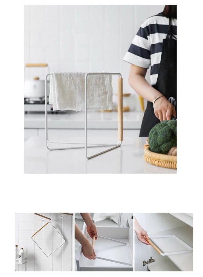 هومستر حامل مناشف مطبخ حديدي | رف تجفيف قابل للطي | تصميم قاعدة مثلثية مستقرة | أذرع دوارة 180 درجة | واقيات جانبية خشبية ضد الانزلاق | منظم موفر للمساحة | للمناشف/قطع القماش/القفازات | تصميم عصري بسيط - Image 4