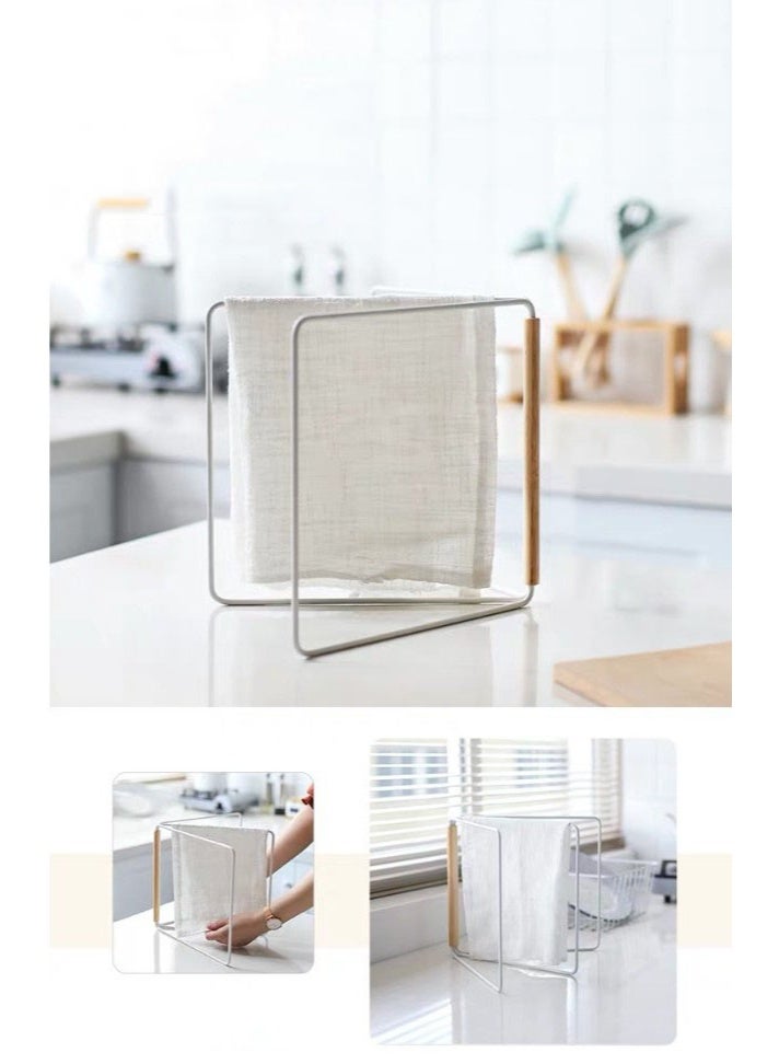 هومستر حامل مناشف مطبخ حديدي | رف تجفيف قابل للطي | تصميم قاعدة مثلثية مستقرة | أذرع دوارة 180 درجة | واقيات جانبية خشبية ضد الانزلاق | منظم موفر للمساحة | للمناشف/قطع القماش/القفازات | تصميم عصري بسيط - Image 2