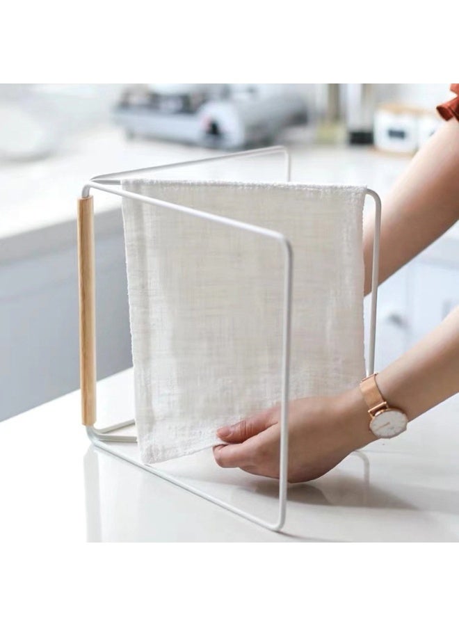 هومستر حامل مناشف مطبخ حديدي | رف تجفيف قابل للطي | تصميم قاعدة مثلثية مستقرة | أذرع دوارة 180 درجة | واقيات جانبية خشبية ضد الانزلاق | منظم موفر للمساحة | للمناشف/قطع القماش/القفازات | تصميم عصري بسيط - Image 1