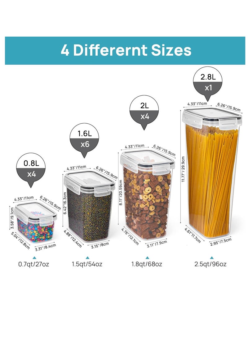 كينجمازي حاويات تخزين طعام محكمة الغلق مع أغطية، 15 قطعة من عبوات التخزين البلاستيكية لتنظيم المطبخ والمخزن، حاويات طعام جافة للدقيق والسكر والحبوب - Image 2