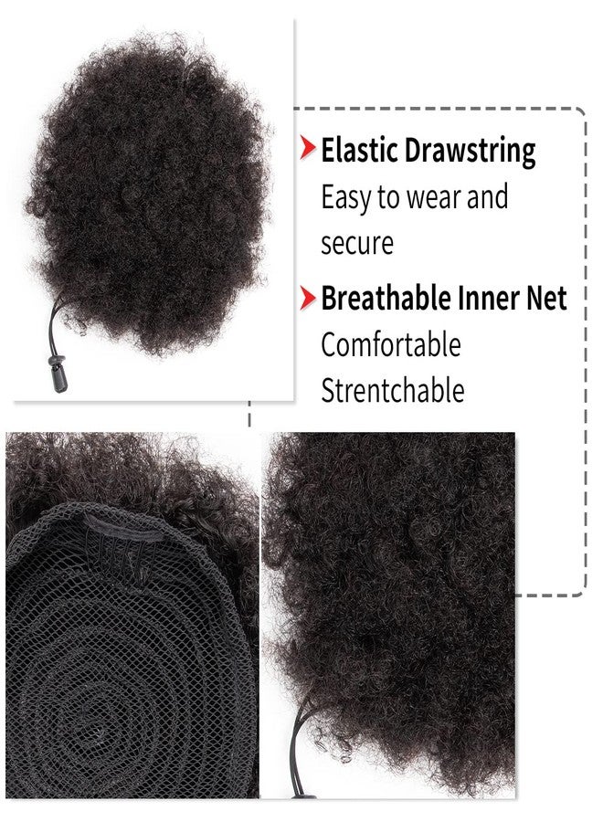 FEIPRO Afro Puff Drawstring Ponytail Human Hair Small Kinky Curly Ponytail Buns Hairpieces 8A Brazilian Virgin Hair Short Clip In Ponytails for Black Women Girls Kids 6 Inch Natural Black - Image 2