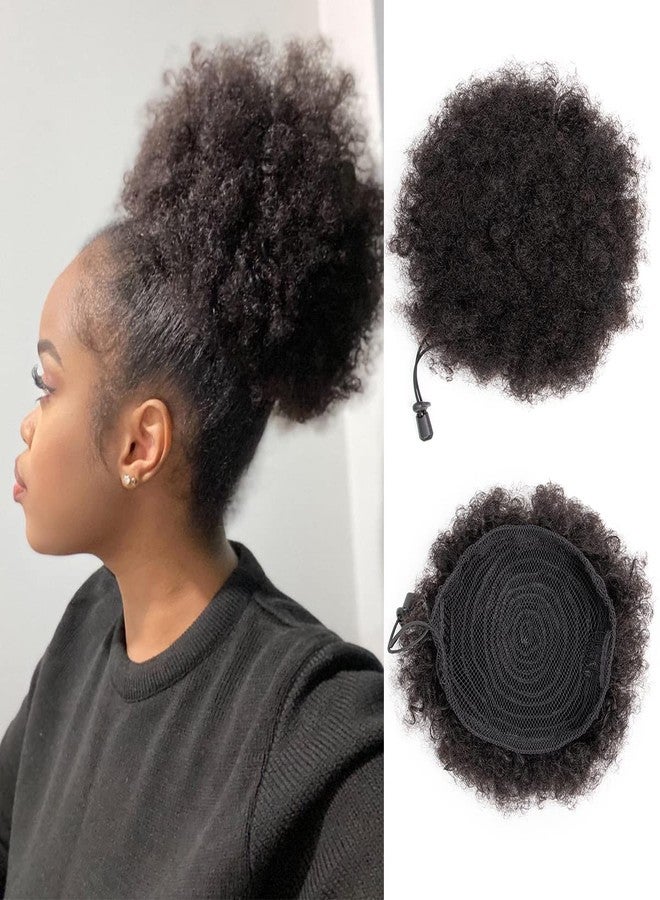 FEIPRO Afro Puff Drawstring Ponytail Human Hair Small Kinky Curly Ponytail Buns Hairpieces 8A Brazilian Virgin Hair Short Clip In Ponytails for Black Women Girls Kids 6 Inch Natural Black - Image 1