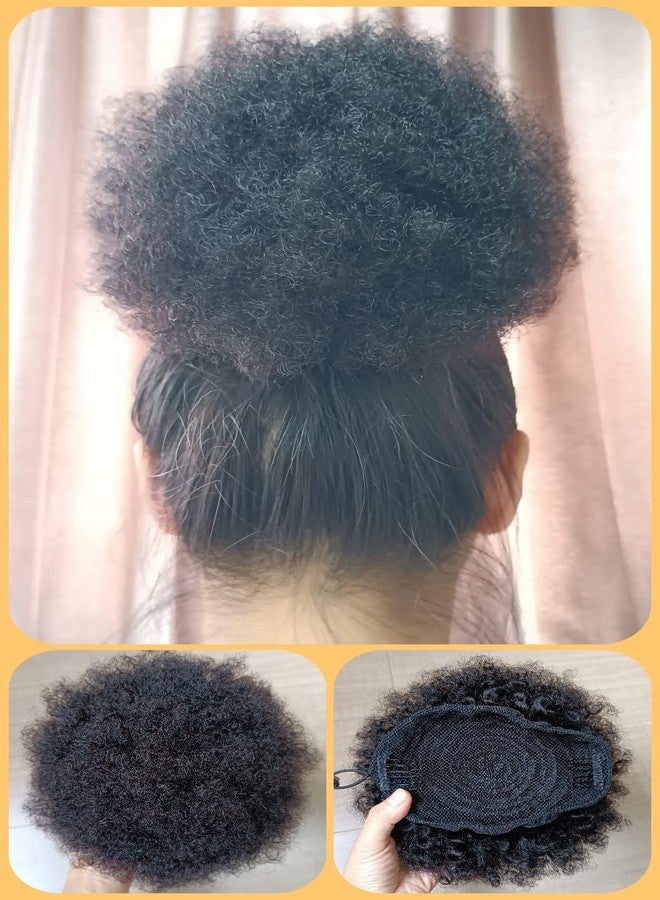 FEIPRO Afro Puff Drawstring Ponytail Human Hair Small Kinky Curly Ponytail Buns Hairpieces 8A Brazilian Virgin Hair Short Clip In Ponytails for Black Women Girls Kids 6 Inch Natural Black - Image 3