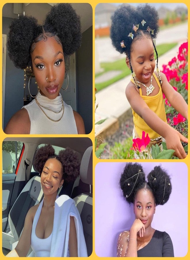 FEIPRO Afro Puff Drawstring Ponytail Human Hair Small Kinky Curly Ponytail Buns Hairpieces 8A Brazilian Virgin Hair Short Clip In Ponytails for Black Women Girls Kids 6 Inch Natural Black - Image 5