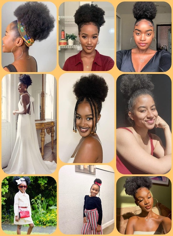 FEIPRO Afro Puff Drawstring Ponytail Human Hair Small Kinky Curly Ponytail Buns Hairpieces 8A Brazilian Virgin Hair Short Clip In Ponytails for Black Women Girls Kids 6 Inch Natural Black - Image 4