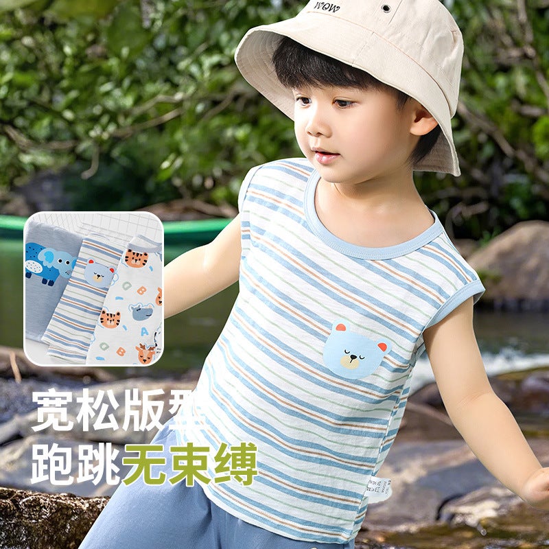 [10A Antibacterial] New Children'S Sleeveless T-Shirt Summer Boys Cotton Printed Vest Girls Baby Coat T - Image 3