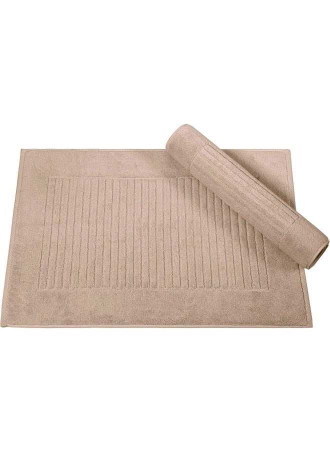 Classic Turkish Towels - Luxury 2 Piece Bathmat Towel Set Jacquard Ribbed 20X33 Inch Bathroom Mats Absorbent 100 Turkish Cotton Beige - Image 1