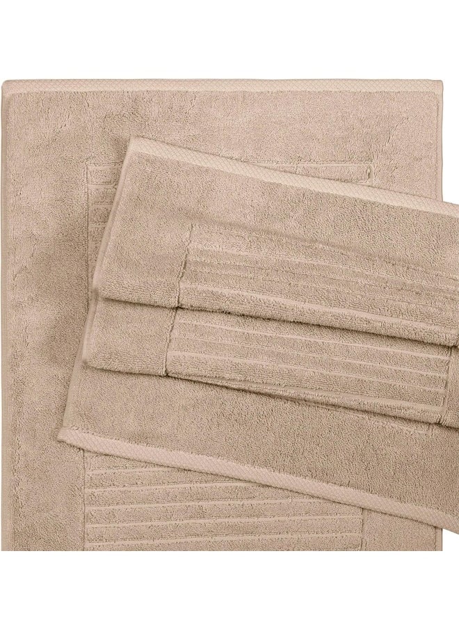 Classic Turkish Towels - Luxury 2 Piece Bathmat Towel Set Jacquard Ribbed 20X33 Inch Bathroom Mats Absorbent 100 Turkish Cotton Beige - Image 1