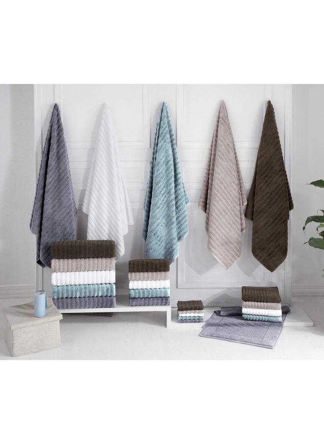 Classic Turkish Towels - Luxury 2 Piece Bathmat Towel Set Jacquard Ribbed 20X33 Inch Bathroom Mats Absorbent 100 Turkish Cotton Beige - Image 1