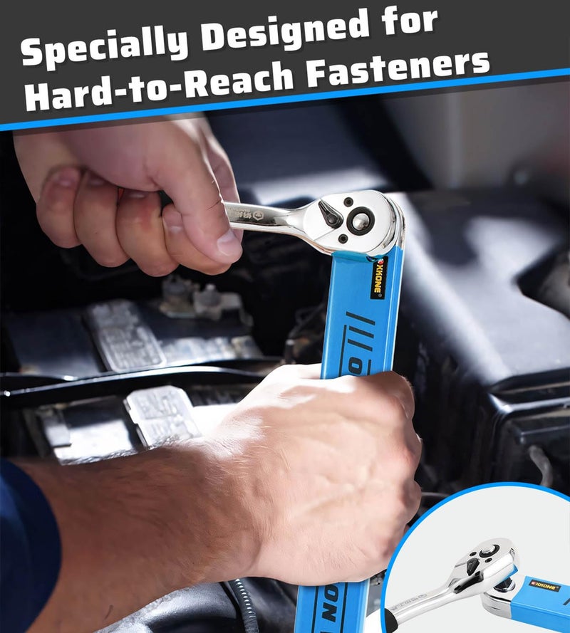 XKONE Offset Extension Wrench Set,3/8" Drive Wrench with 1/4",3/8",1/2" Square Drive Adapters and 1/4" Socket for Tight Spaces.. - Image 3