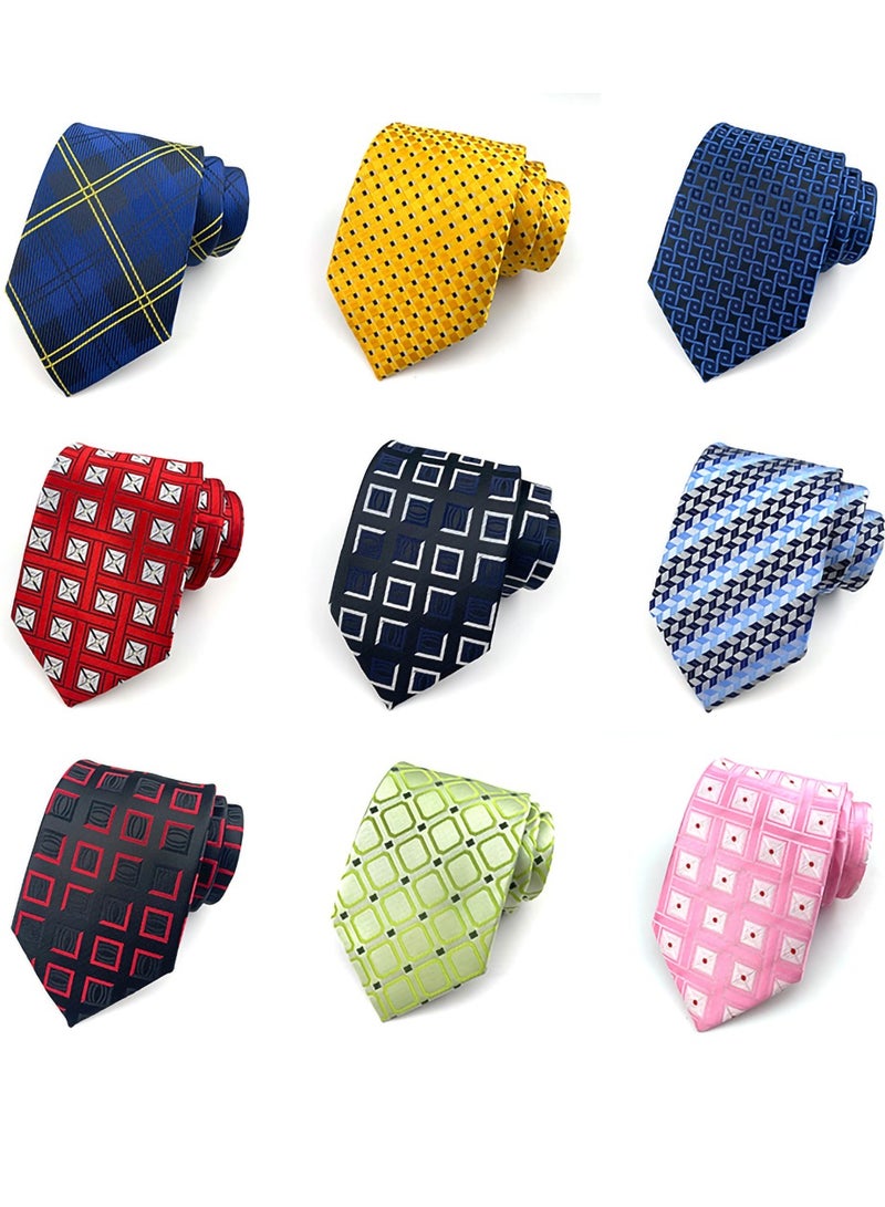 SOLARAE Classic Men's Silk Jacquard Tie Set - 9 Pieces for Formal and Business Casual Occasions, Perfect Gifts for Men. - Image 1