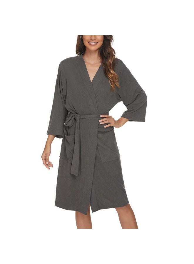 U2SKIIN Womens Robes, Lightweight Blend Cotton Robes 3/4 Sleeves Knit Soft Loungewear, Dark Grey Mel-cotton, L - Image 1