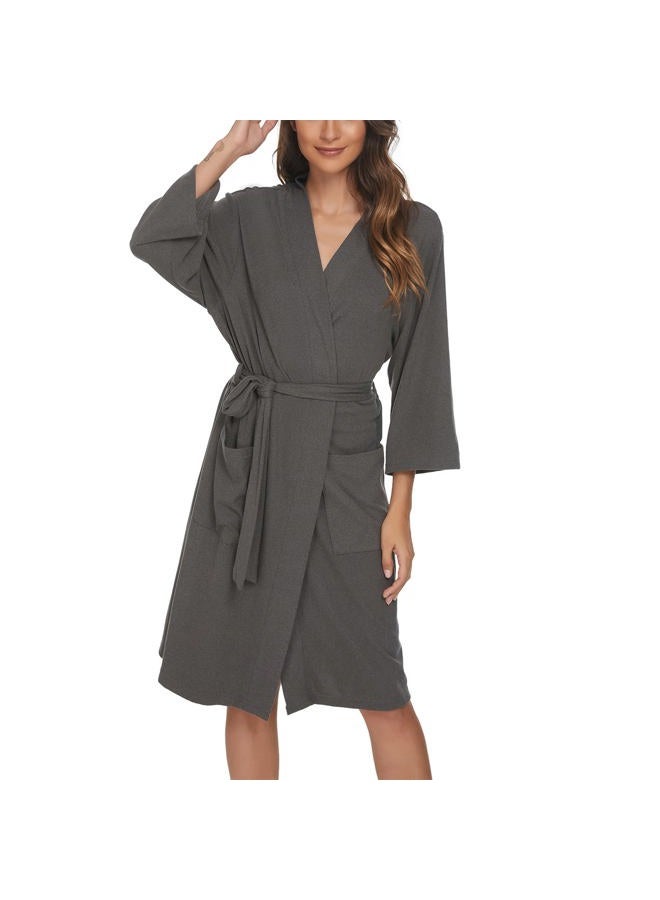 U2SKIIN Womens Robes, Lightweight Blend Cotton Robes 3/4 Sleeves Knit Soft Loungewear, Dark Grey Mel-cotton, L - Image 3
