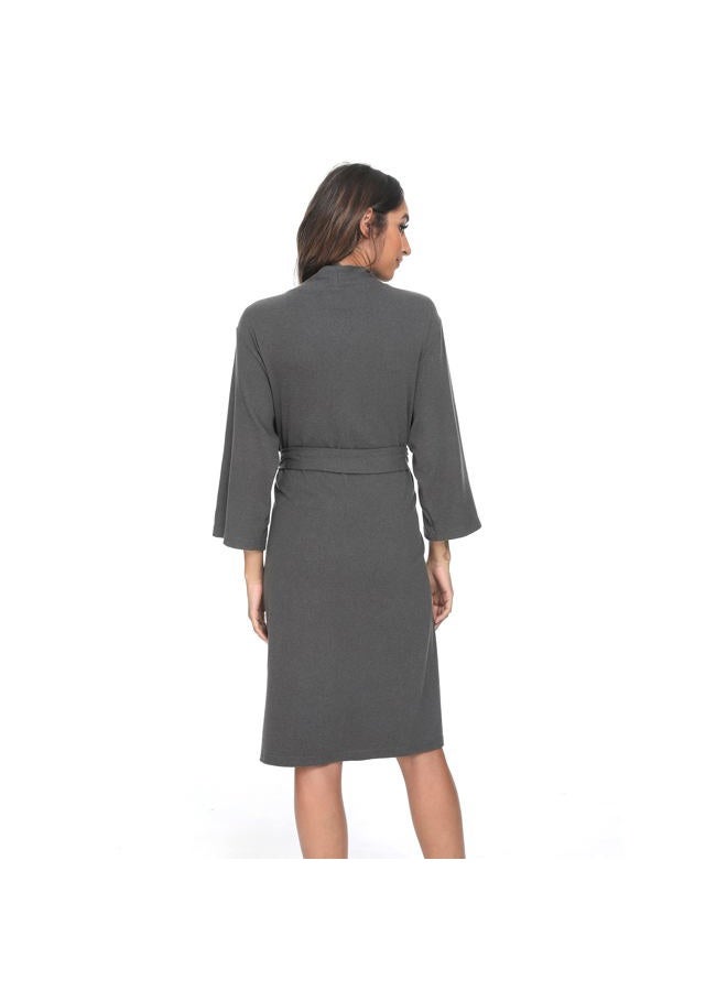 U2SKIIN Womens Robes, Lightweight Blend Cotton Robes 3/4 Sleeves Knit Soft Loungewear, Dark Grey Mel-cotton, L - Image 2