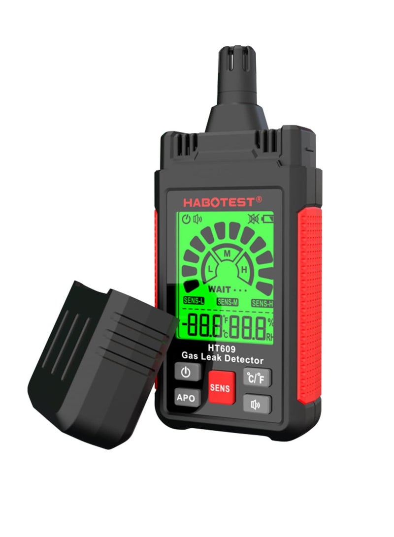 HABOTEST HT609 Combustible Gas Detector, Portable Gas Leak Detector With Lcd Display,  Methane Natural Gas Hydrogen Detector With Audible And Visual Alarm Ambient Temperature And Humidity - Image 1