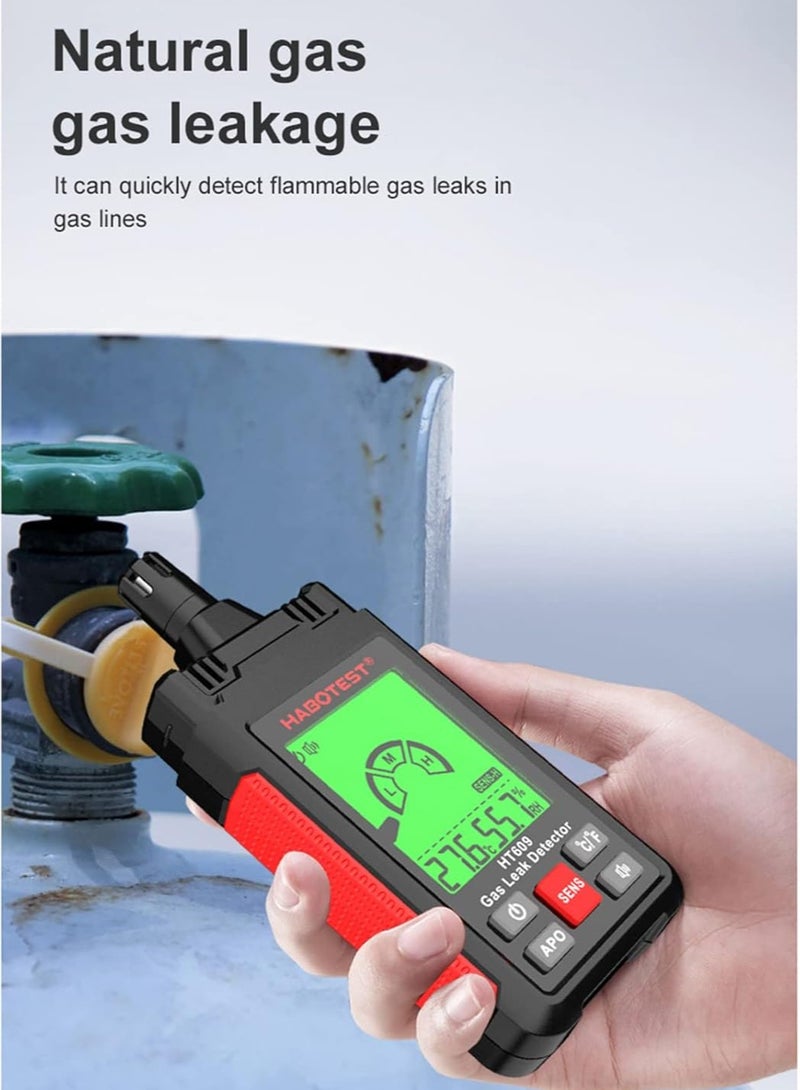 HABOTEST HT609 Combustible Gas Detector, Portable Gas Leak Detector With Lcd Display,  Methane Natural Gas Hydrogen Detector With Audible And Visual Alarm Ambient Temperature And Humidity - Image 3