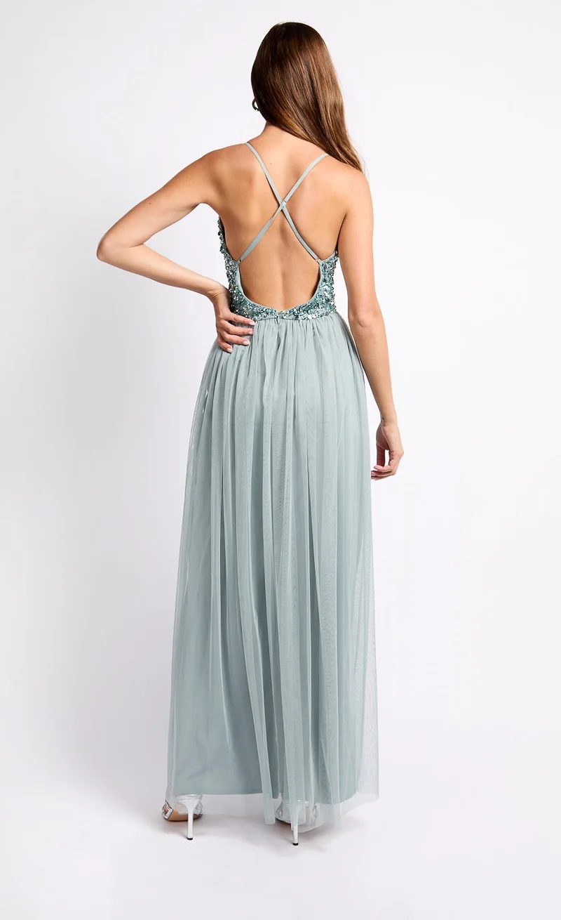 Little Mistress Grey Embellished Maxi Dress