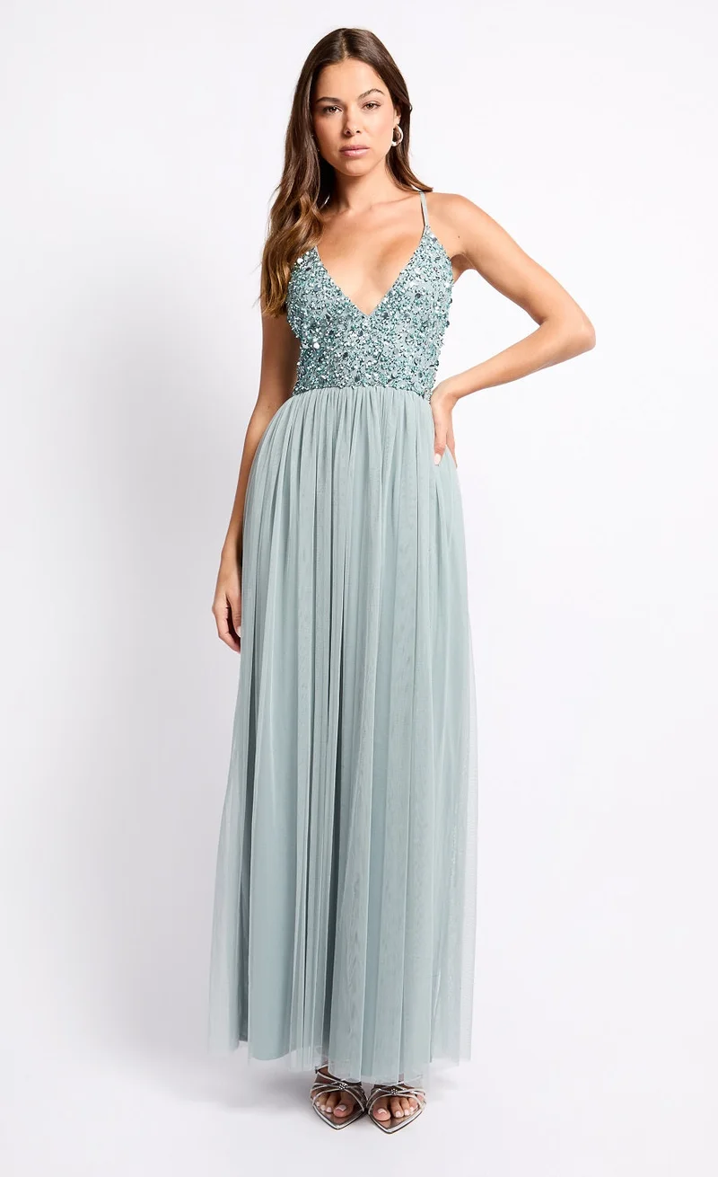 Little Mistress Grey Embellished Maxi Dress