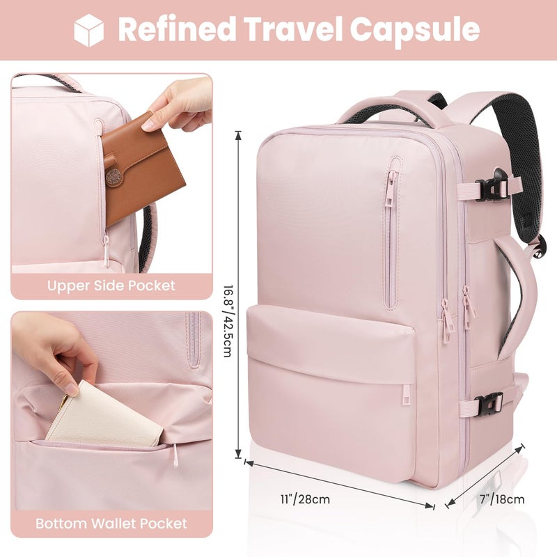 prezon 35L Travel Backpack | 180Â° All-Open Design | Multi-Pockets | Airline Approved Carry on|15.6 inch Laptop Compartment |USB Port |Perfect for Travel Business College Bookbags |Men Women,Pink - Image 3