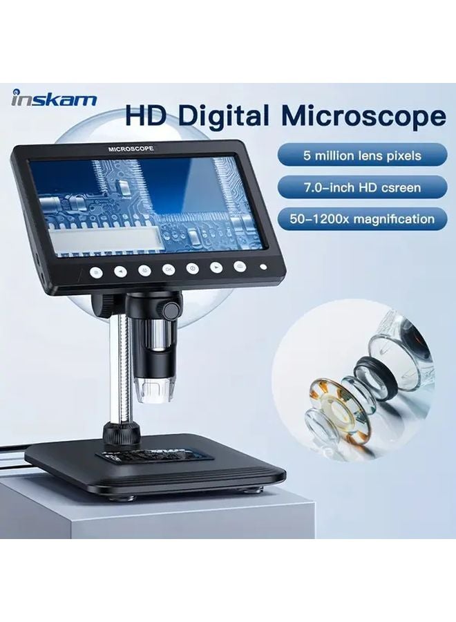 Black 7 Inch HD Digital Microscope 50 1200X Magnification 5MP Lens 8 LED Lights 178 Wide IPS Screen - Image 2