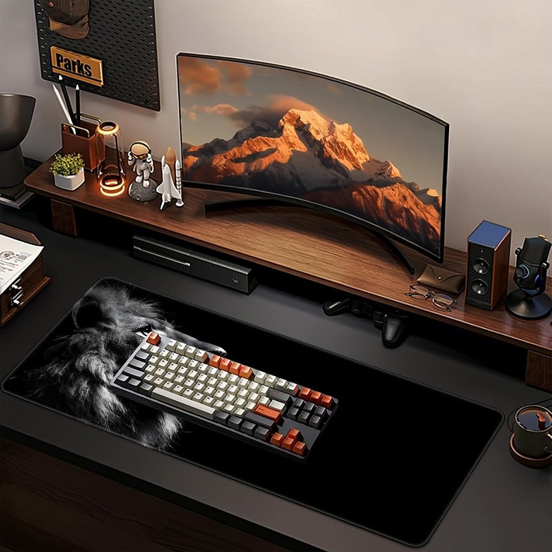 Large Gaming Mouse Pad, Extended Desk Mousepad with Stitched Edges, Non-Slip Rubber Base Mice Pad, Office Desk Mat, Keyboard Pad for Gamer, Office & Home (Lion, 800x300x3 mm) - Image 2