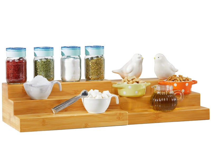 RoyalHouse Bamboo Expandable Spice Rack Organizer 3Tier Adjustable Kitchen Cabinet Countertop Display Shelf Space Organizer for Kitchen and Bathroom