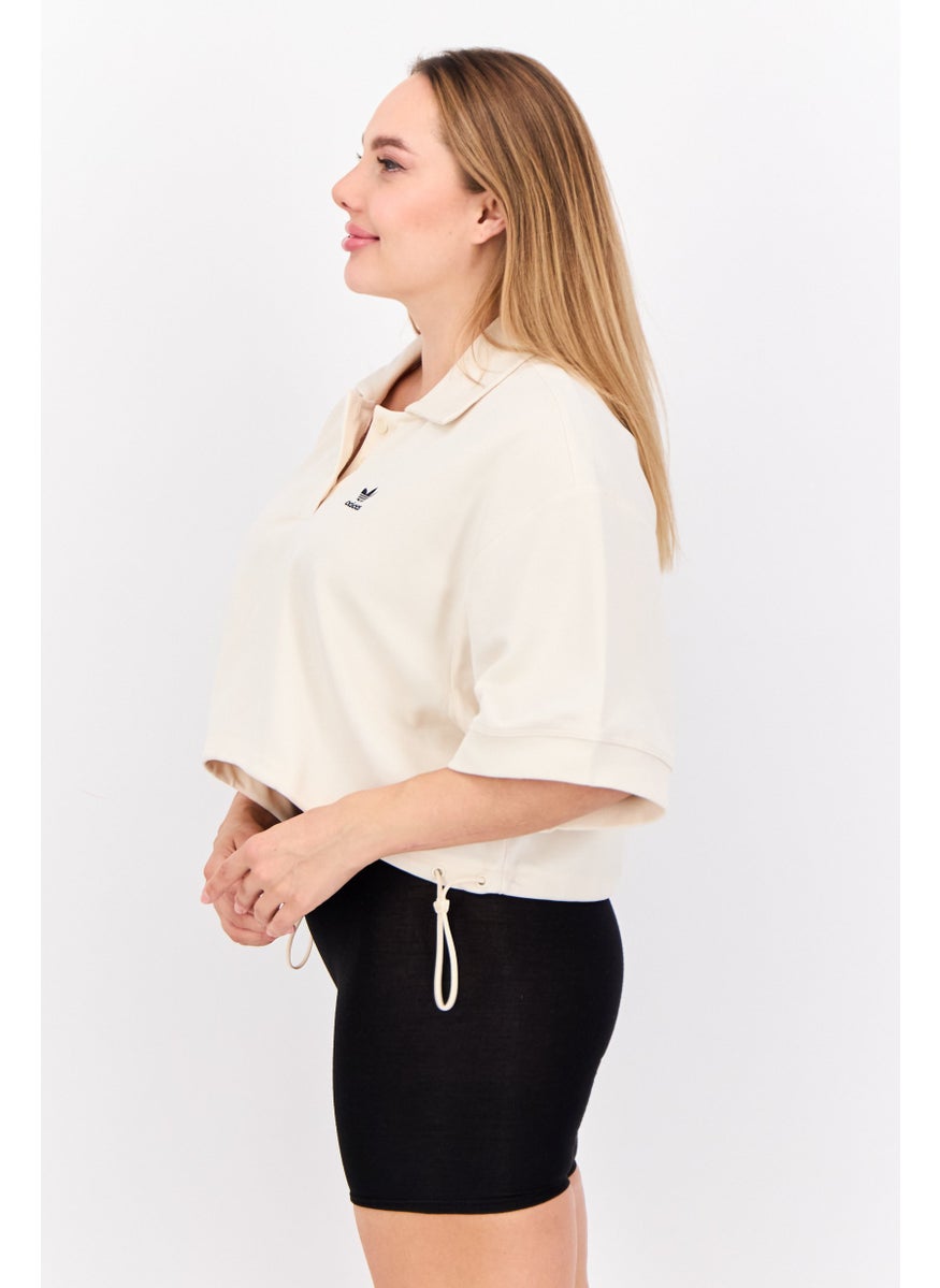 adidas Originals Women Sportswear Fit Short Sleeves Outdoor Crop Polo Shirt, Beige  - Image 2