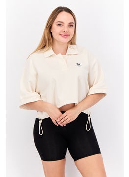 adidas Originals Women Sportswear Fit Short Sleeves Outdoor Crop Polo Shirt, Beige  - Image 1